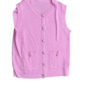 Pink Sleeveless Knit Cardigan